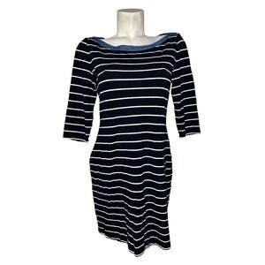 Tommy Hilfiger Striped Boat Neck Dress Denim Collar 3/4 Sleeve Women's Size L